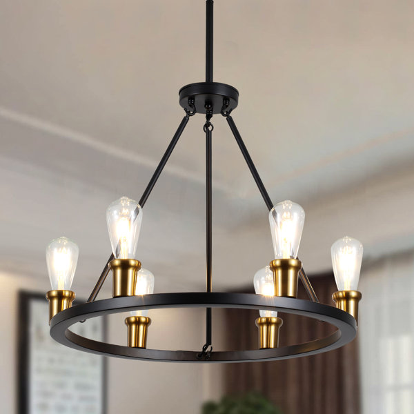 17 Stories 6 Light Dimmable Wagon Wheel Chandelier Wayfair
